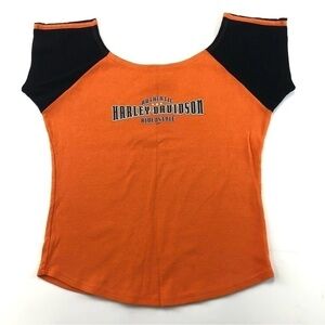 HARLEY-DAVIDSON women’s orange and black tee